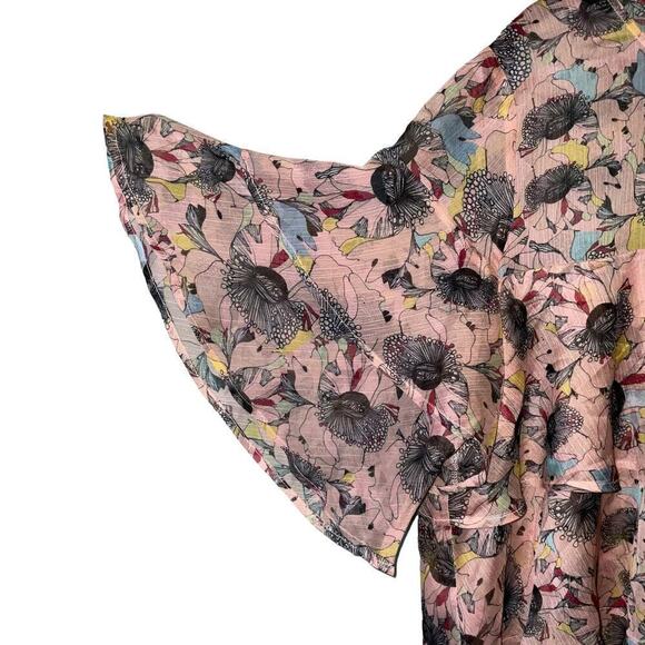 ELOQUII Layered Ruffle Crepe Pink Floral Print Short Sleeved Shift Dress Sz. 20 - Picture 7 of 16